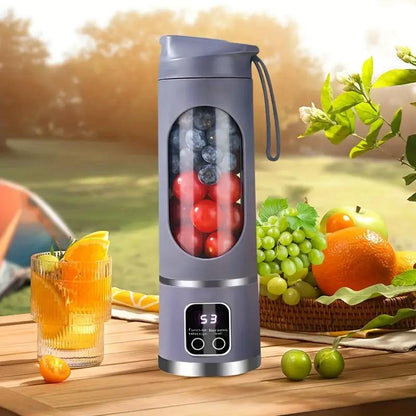 Portable Electric Blender Cup 23.67 Oz with 12 Blades LCD Display USB Rechargeable 50 Watts One-Button Control for Smoothies Juices and Teas Ideal for Home Use
