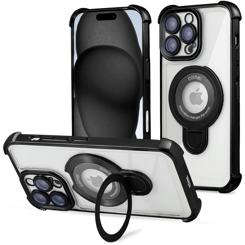 Entronix Case for Apple Iphone 17/16/15/14/13/12/11 Air/Plus/Pro Max - Glossy Bumper Cover & Holder Ring, [Magnetic] Smartphone Accessories Protective